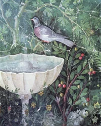 Wandmalerei einer Taube in einem Garten bei einem Brunnen, Haus des Goldenen Armbands, Pompeji, 1. Jahrhundert n. Chr.